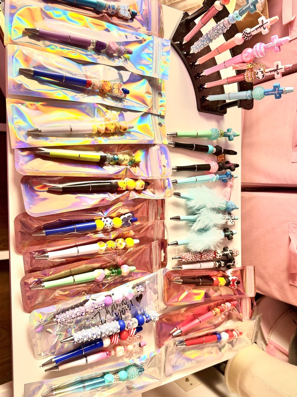CHRISTIAN CUSTOM CROSS Beaded Pens - Pink, Aqua, Black,Purple $6 ea. - Picture 3 of 13
